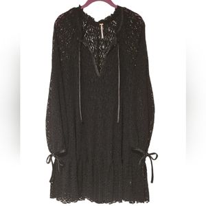 Free People Jenny Mini Dress Size Medium Black Suede Lace